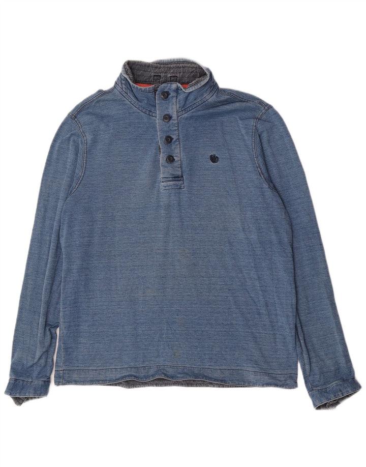 Fat Face Masculino Botão Pescoço Moletom Jumper Grande Algodão Riscas Azul