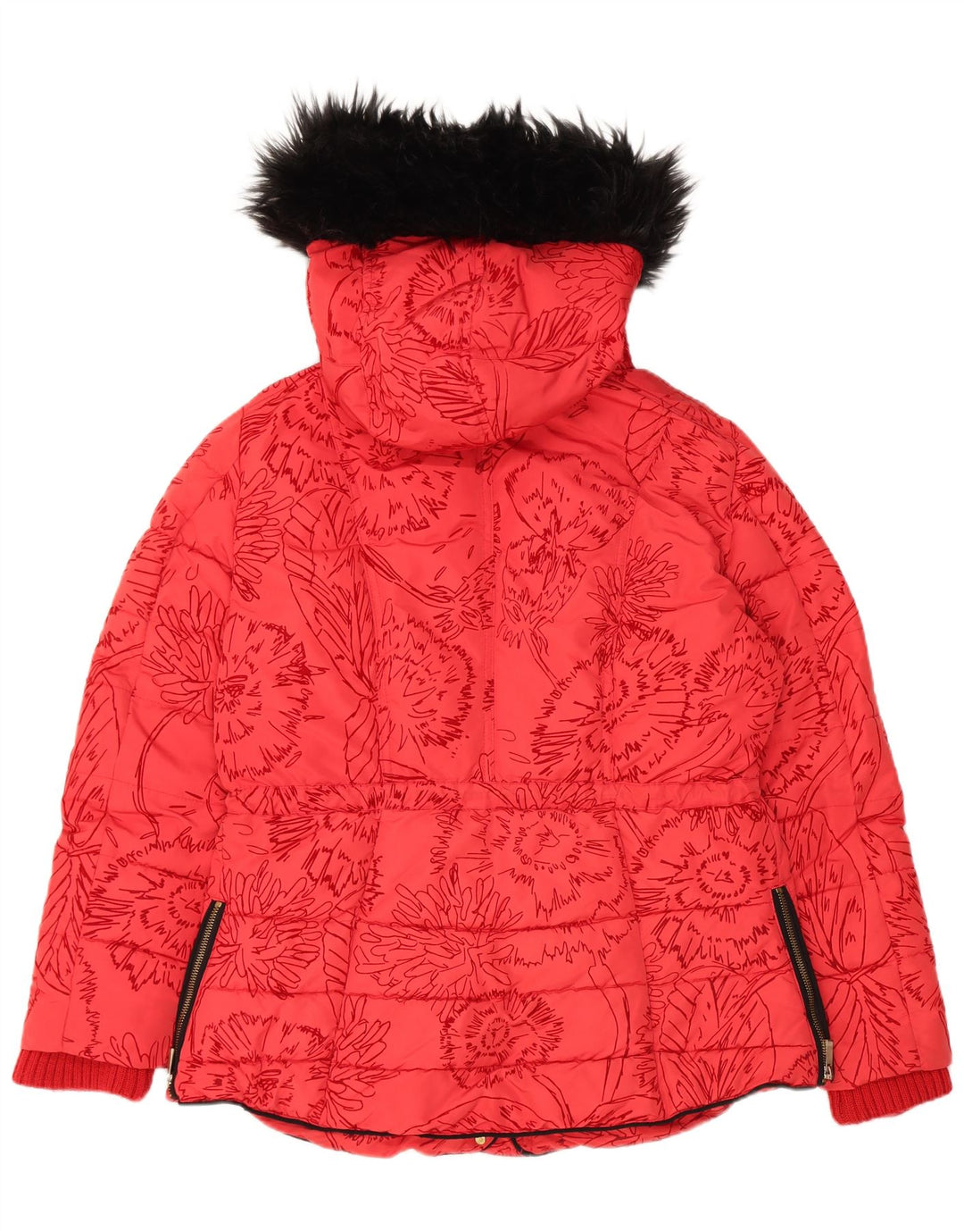 Jaqueta acolchoada com capuz feminina Desigual EU 44 XL poliéster floral vermelho