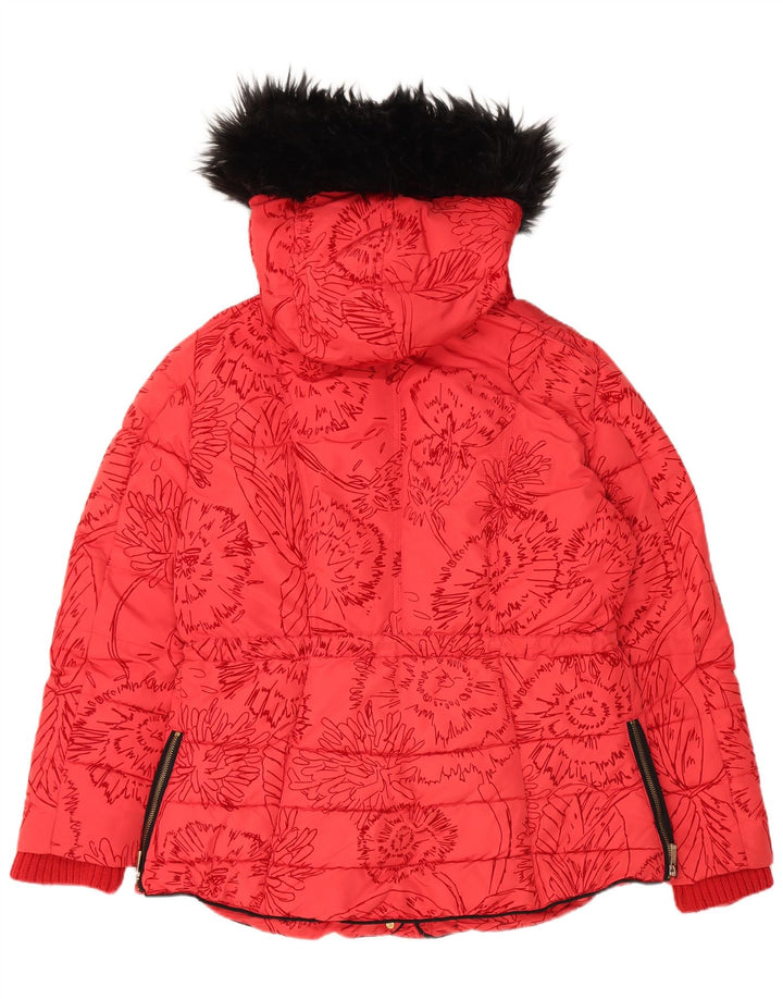 Jaqueta acolchoada com capuz feminina Desigual EU 44 XL poliéster floral vermelho