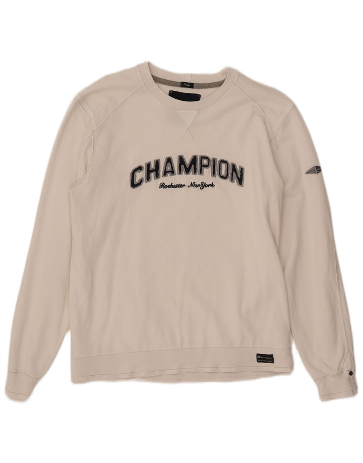 CHAMPION Suéter gráfico masculino grande branco