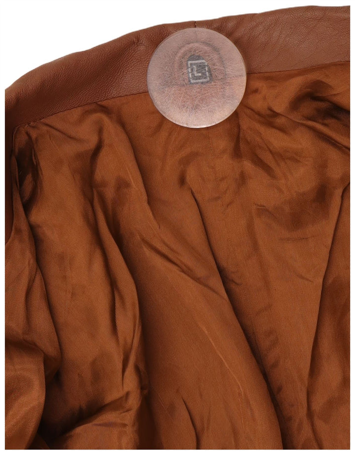 Jaqueta blazer feminina vintage de couro com 1 botão Reino Unido 16 grande marrom