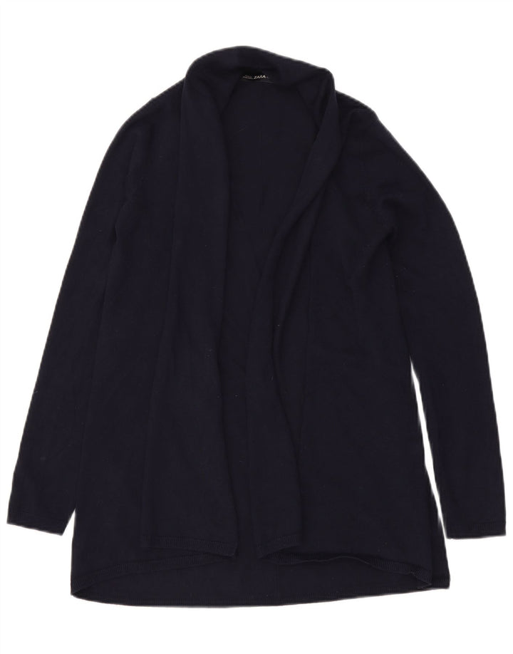 Suéter cardigã aberto com palangre feminino ZARA Reino Unido 12 médio azul marinho