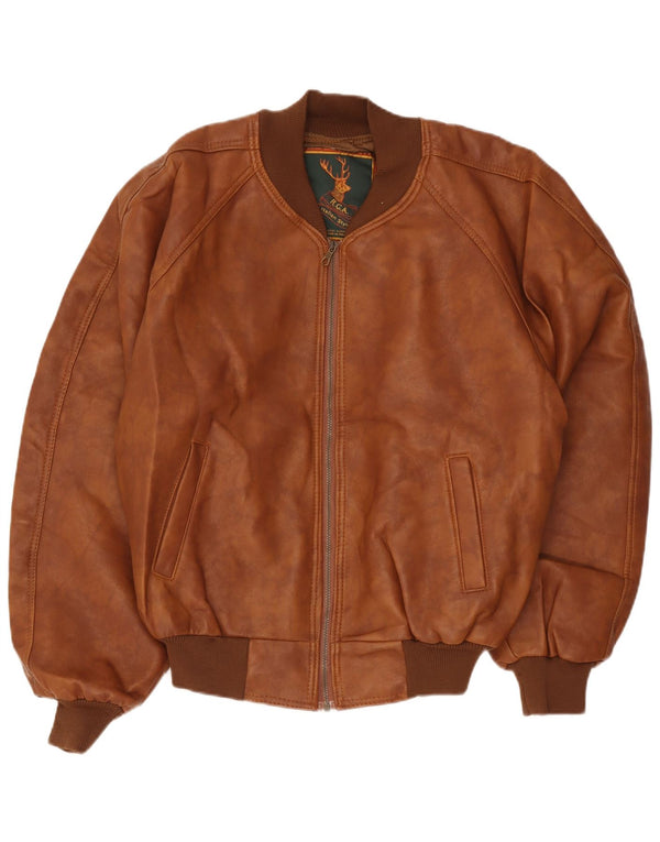 Jaqueta de couro masculina vintage UK 40 grande marrom
