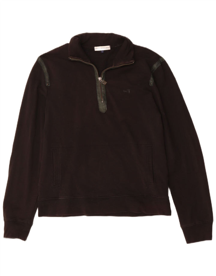 Trussardi moletom feminino com zíper e gola alta de algodão preto