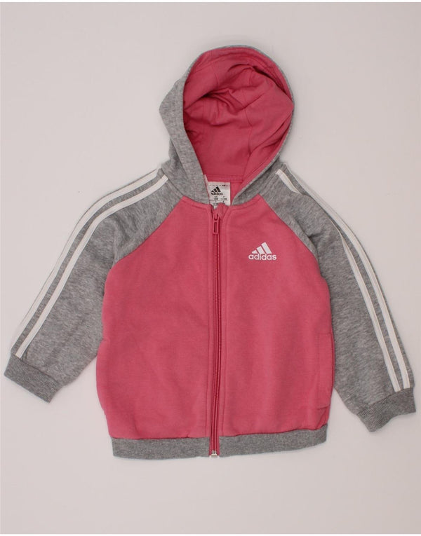 Suéter Adidas Baby Girl com capuz e zíper 12-18 meses rosa algodão colorblock