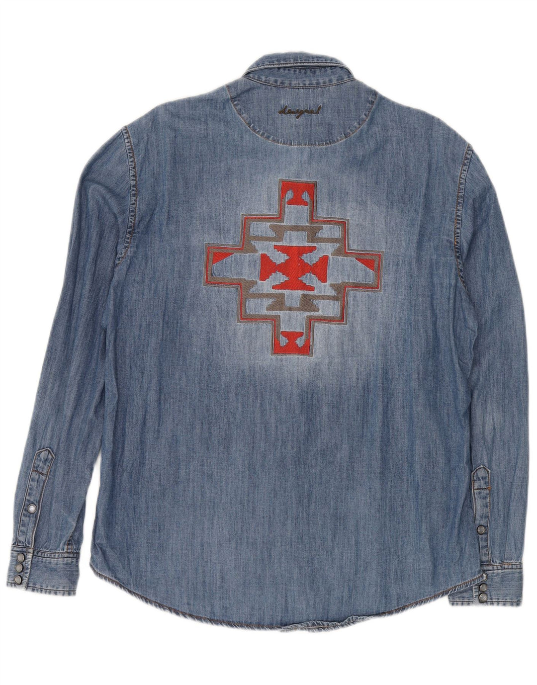 DESIGUAL Camisa jeans masculina grande azul geométrica