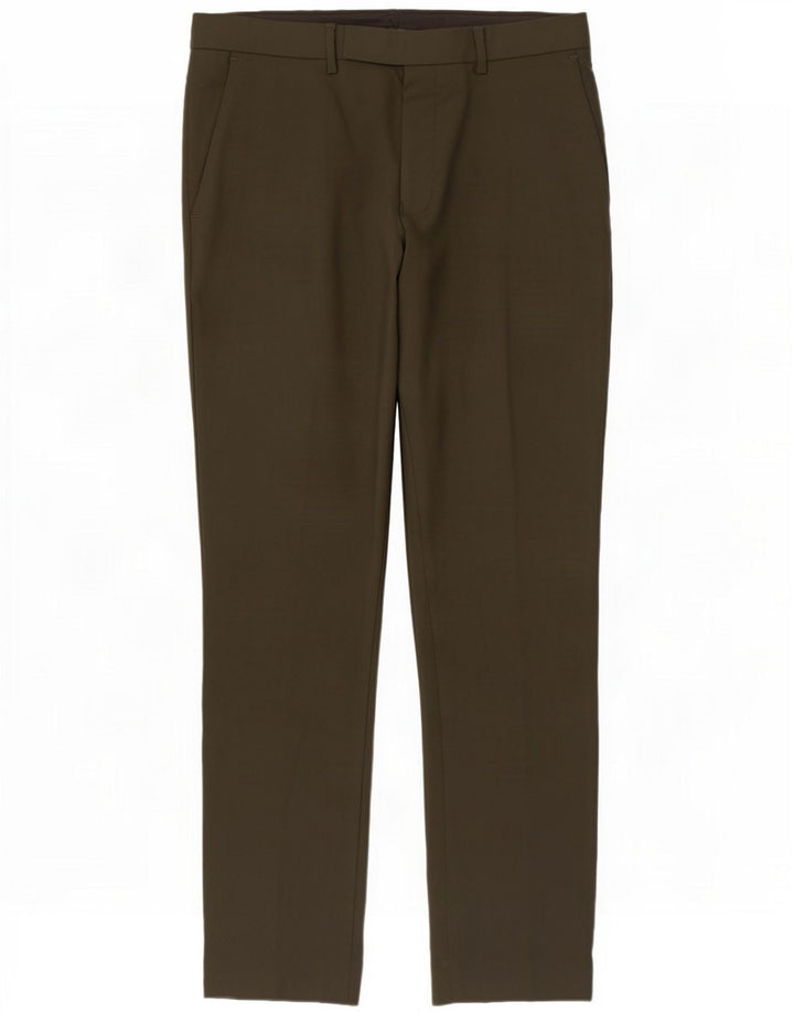 Calças de terno masculino Marks & Spencer W34 L31 Poliéster cáqui