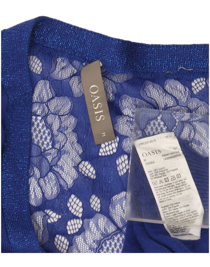 Blusa feminina Oasis Batwing UK 14 viscose floral azul médio