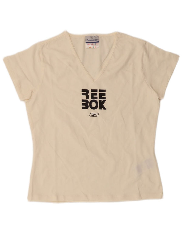 Reebok Camiseta Feminina Graphic Top UK 14 Grande Off White Algodão