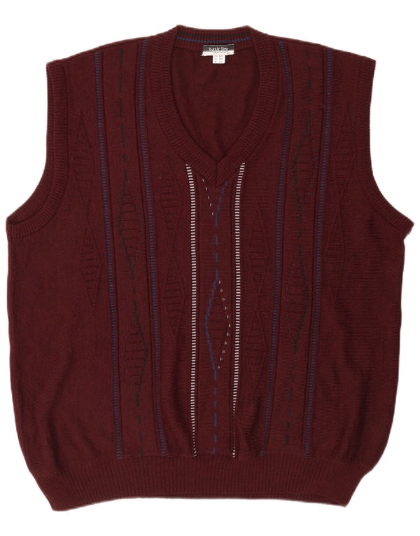 Vintage Mens Vest Tank Top UK 46/48 2XL Burgundy Geometric Wool