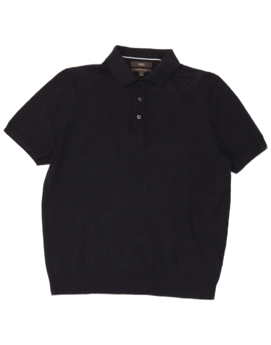 Suéter masculino Marks & Spencer de manga curta com gola polo, azul marinho médio