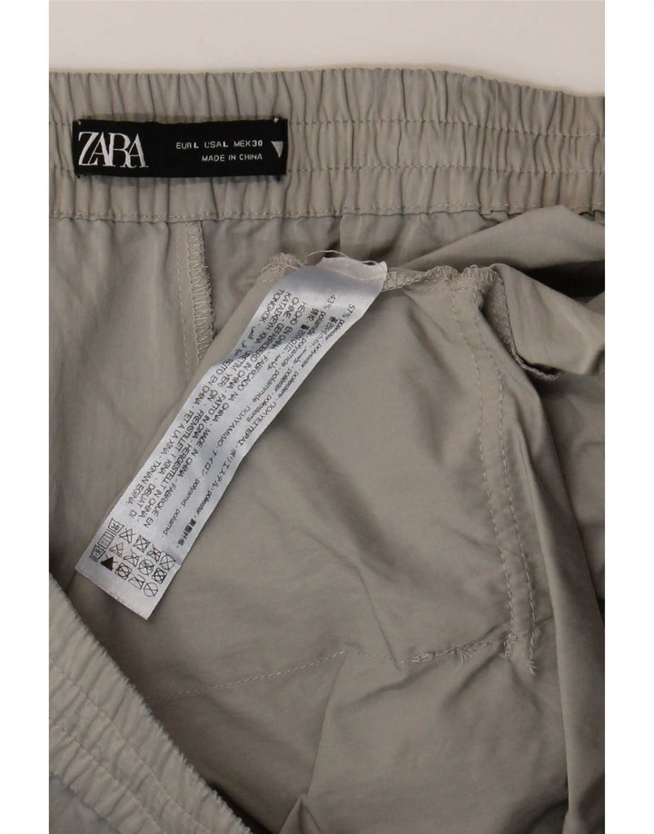 Zara Shorts cargo feminino grande W30 poliéster cinza