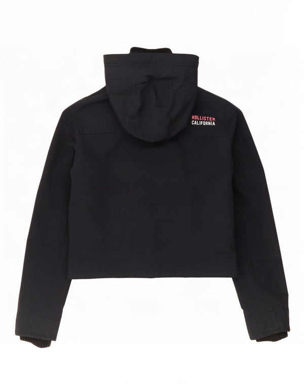 Jaqueta de chuva feminina com capuz Hollister UK 14 médio azul marinho nylon