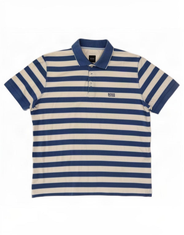 Camisa polo masculina Hugo Boss XL algodão listrado azul