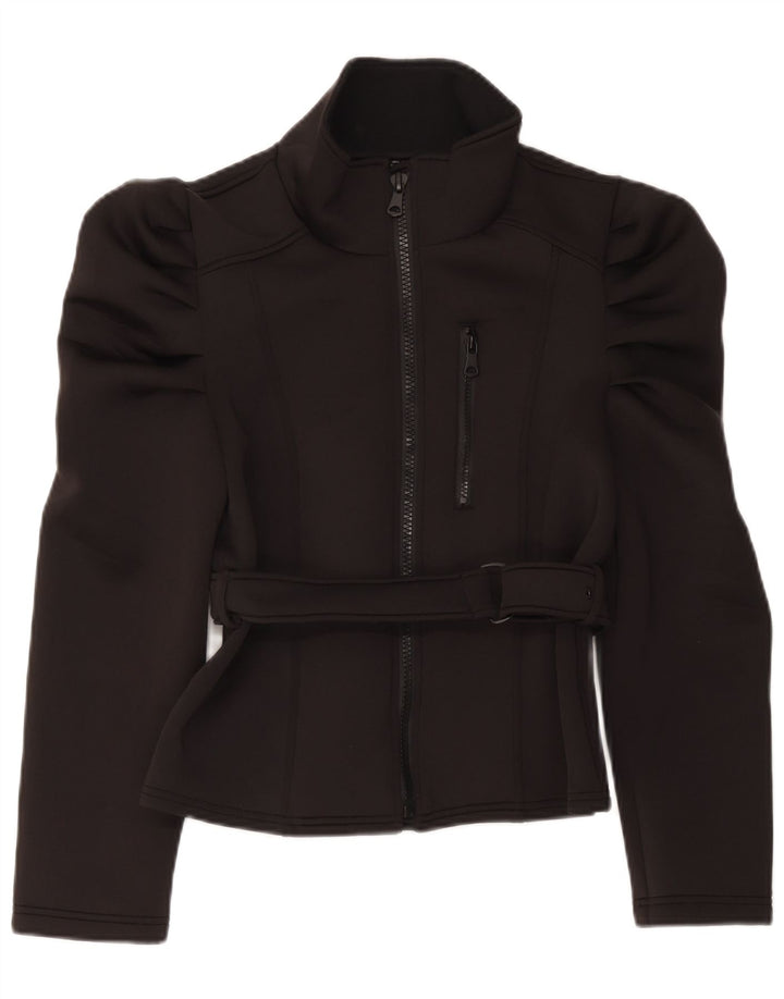 Zara Womens Bomber Jacket UK 14 Grande Poliéster Preto