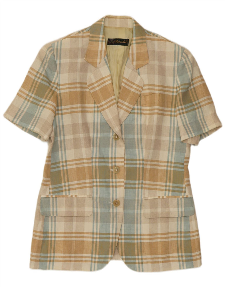 Jaqueta blazer feminina de manga curta Lanolini IT 44 xadrez médio multicolorido