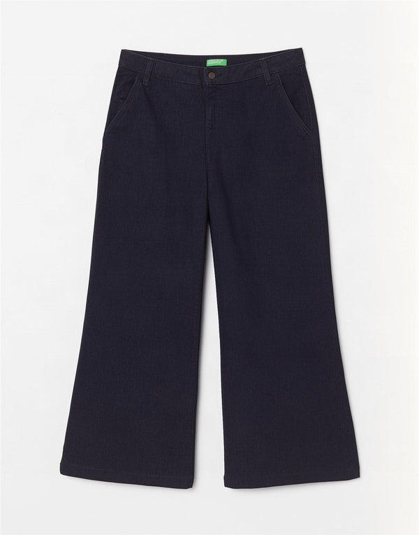 Benetton feminino Sophia Wide Leg Jeans Reino Unido 14 Grande W32 L29 Azul Marinho Algodão