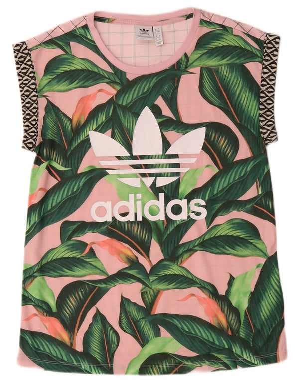 Camiseta feminina gráfica Adidas UK 8 pequena rosa floral poliéster