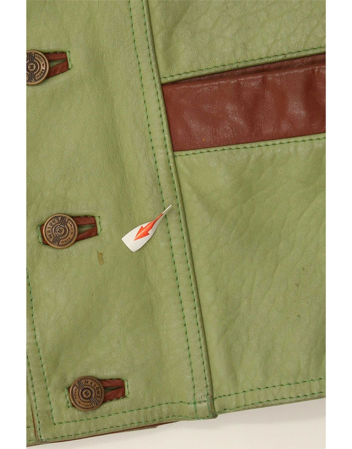 Colete de couro masculino vintage grande bloco colorido verde