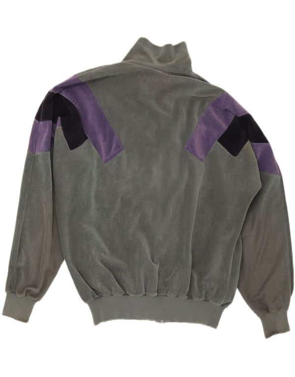 VINTAGE Mens Tracksuit Top Jacket IT 52 Large Grey Colourblock Cotton