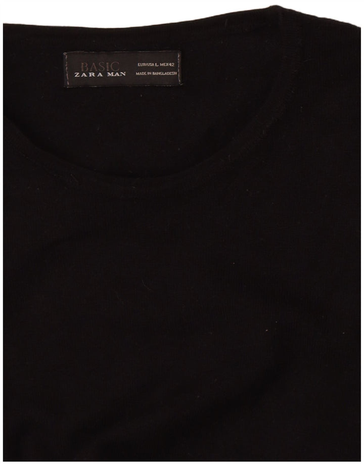 Zara Suéter masculino com gola redonda grande preto