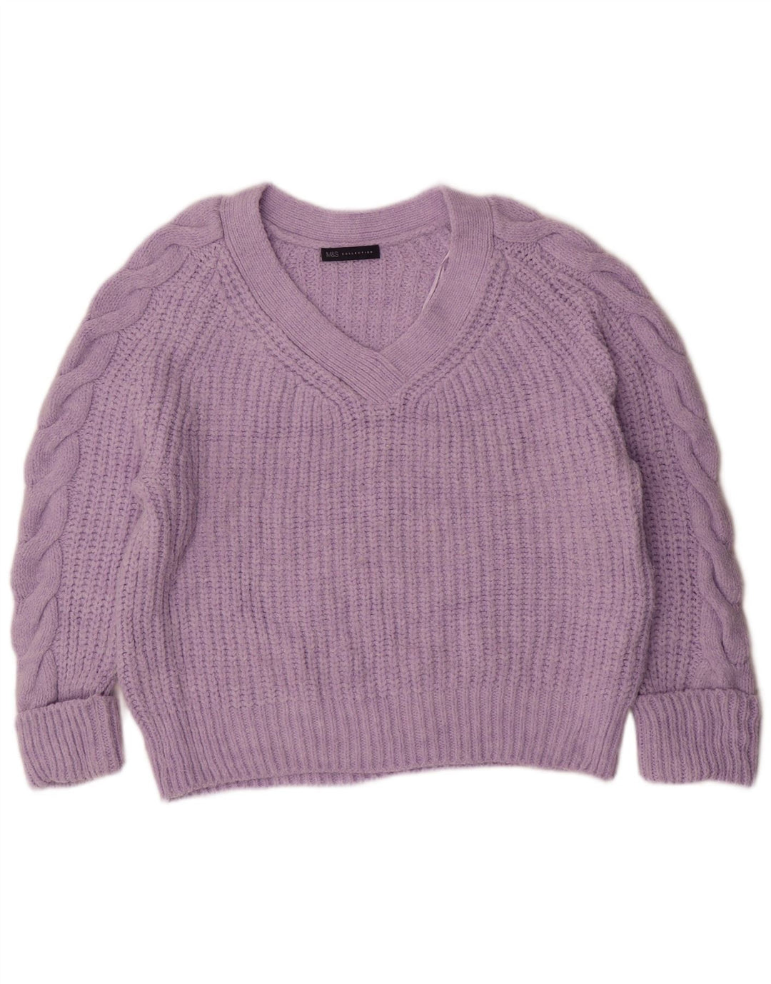 Suéter feminino Marks & Spencer grande com decote em V Reino Unido 14 médio roxo