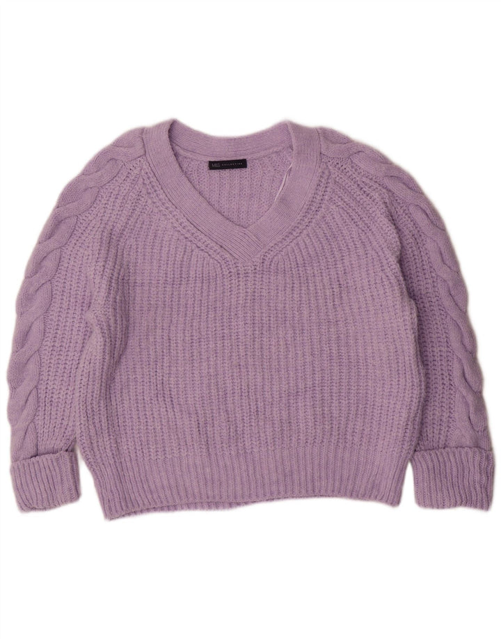 Suéter feminino Marks & Spencer grande com decote em V Reino Unido 14 médio roxo