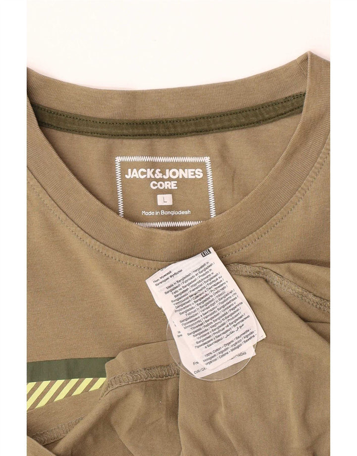 Camiseta gráfica masculina Jack & Jones Top grande de algodão cáqui