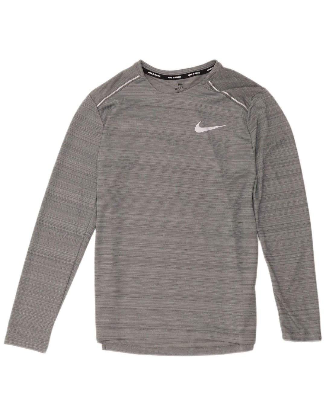 Top Nike Dri Fit Feminino Manga Longa UK 12 Poliéster Listrado Cinza Médio