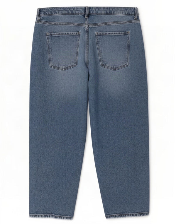 Calça jeans feminina Marks & Spencer Carrot Capri UK 18 XL W38 L24 azul algodão