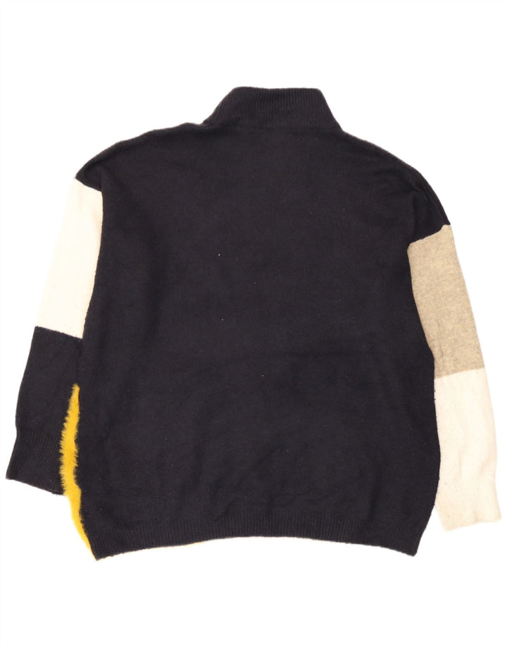 Suéter masculino Marks & Spencer com gola tartaruga grande bloco colorido azul marinho