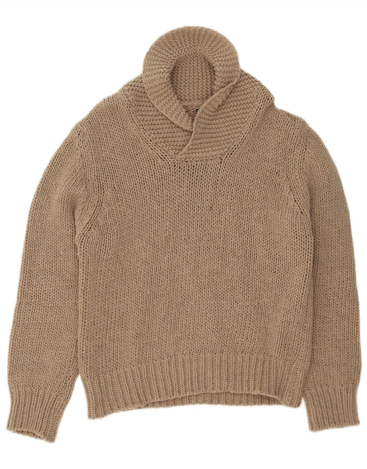 Suéter masculino vintage com gola xale pequeno bege