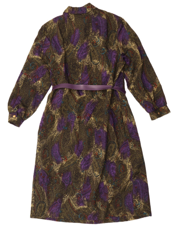 Vestido camisa feminino vintage de manga comprida UE 44 XL verde paisley lã virgem