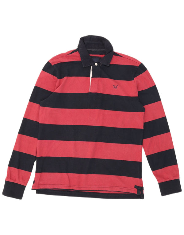 Camisa polo masculina de rugby de manga comprida com listras vermelhas médias de algodão