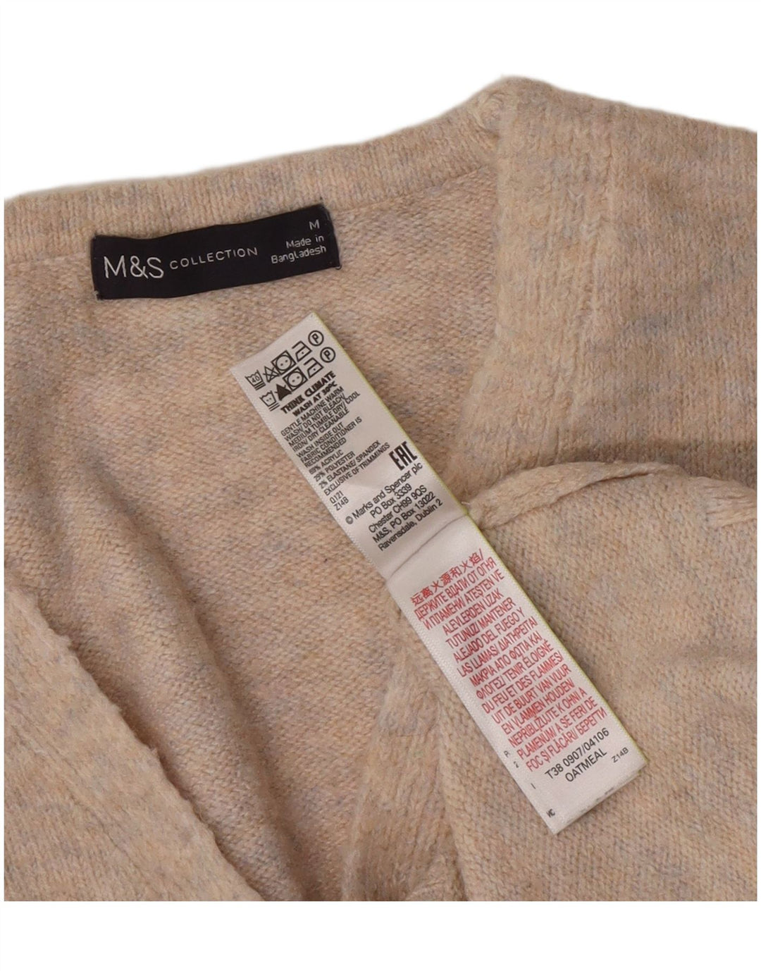 Suéter feminino Marks & Spencer com decote em V Reino Unido 14 cinza médio manchado