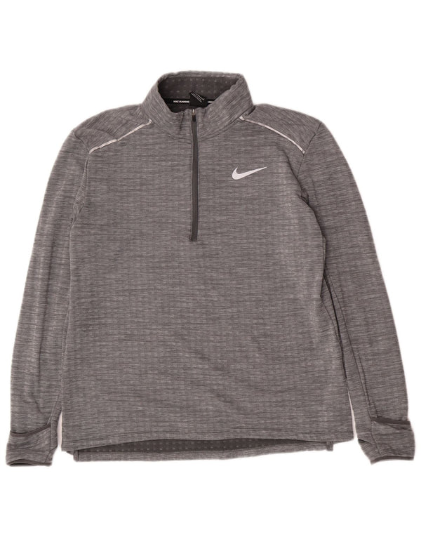 Pulôver masculino Nike para corrida com zíper e gola alta em poliéster cinza grande