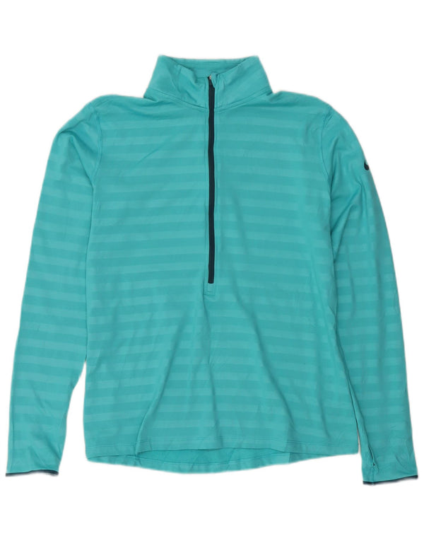 Nike Womens Dri Fit Zip Neck Pullover Treino Top UK 18 XL Azul Listrado