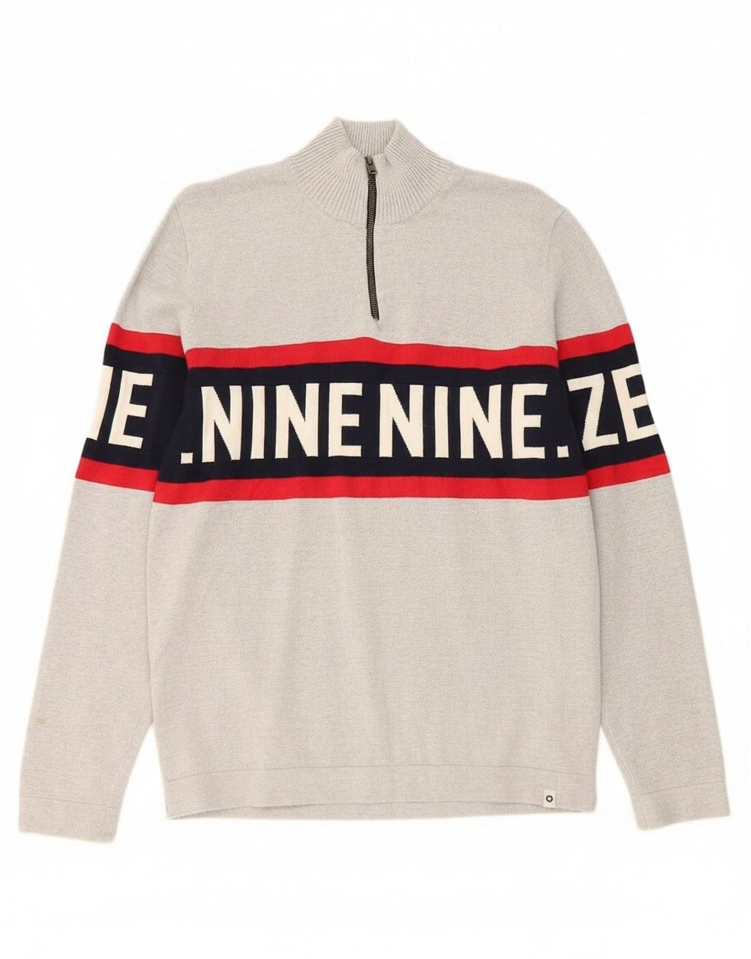 Suéter masculino JACK & JONES com zíper e gola grande em bloco colorido cinza