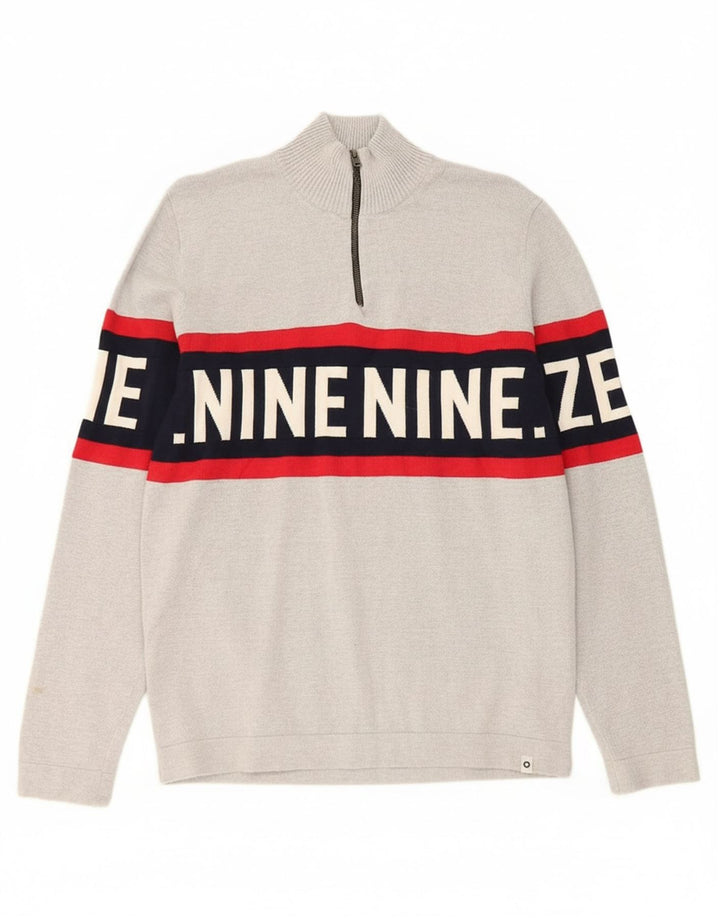 Suéter masculino JACK & JONES com zíper e gola grande em bloco colorido cinza