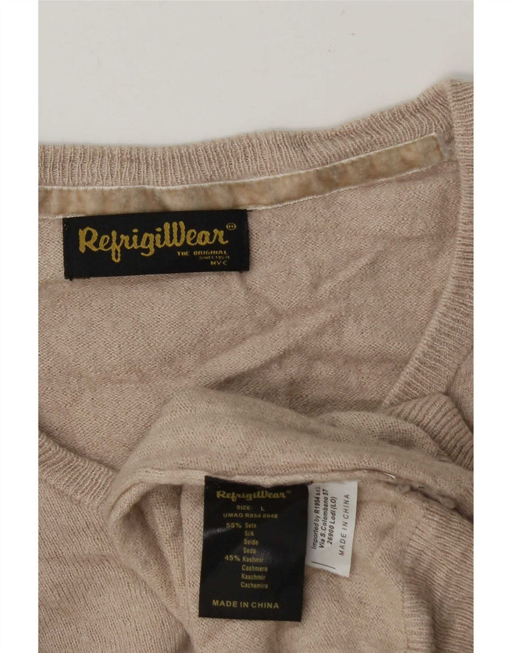 Suéter masculino Refrigiwear com decote em V grande seda bege