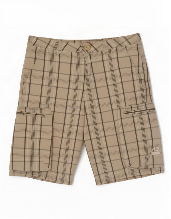 Nike Mens Cargo Shorts Médio W30 Bege Xadrez Algodão