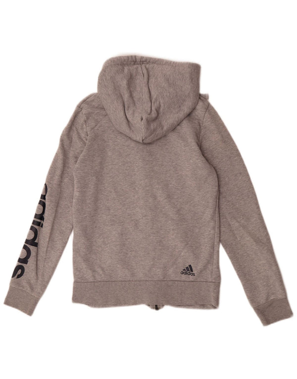Suéter Adidas feminino com capuz e zíper gráfico UK 8/10 pequeno algodão cinza