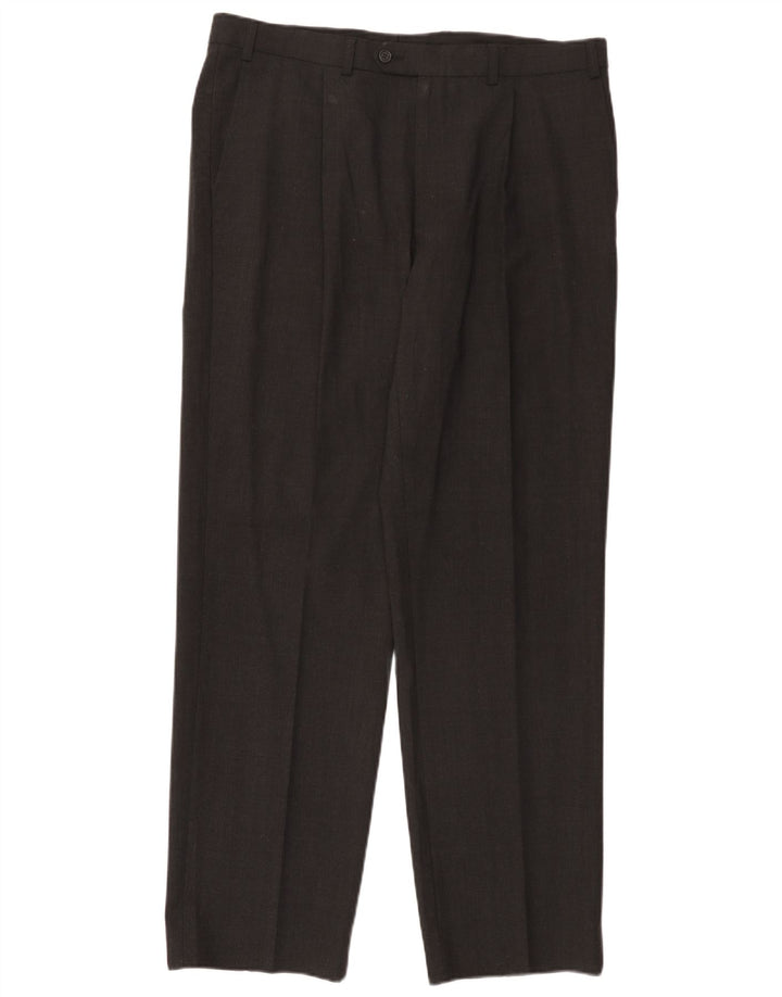 Calça masculina Marks & Spencer sob medida com pregas W36 L31 poliéster cinza