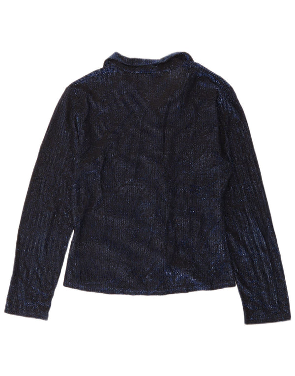 Blusa feminina ORSAY UK 8 pequena azul marinho manchada elastano