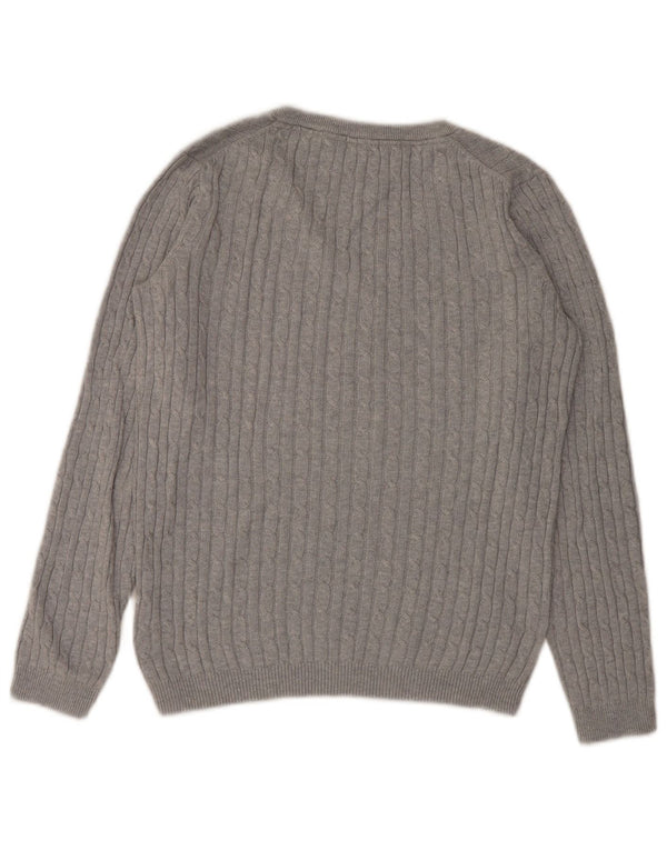 Suéter feminino Crew Clothing com decote em V UK 12 algodão cinza médio