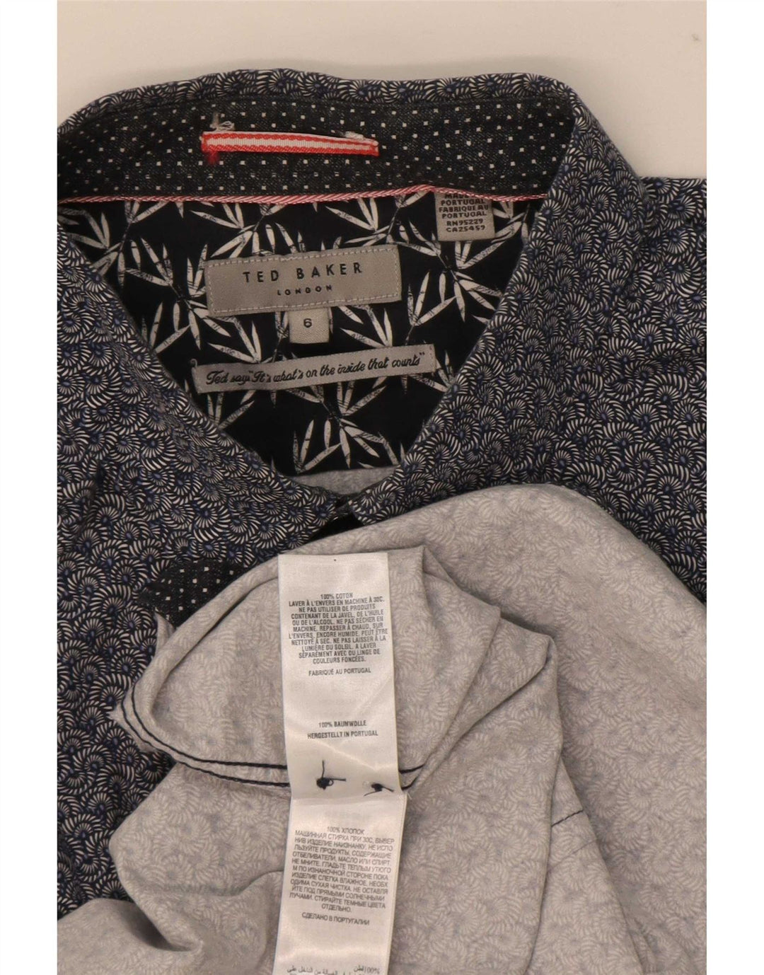 Camisa masculina Ted Baker tamanho 6 2XL algodão floral azul marinho