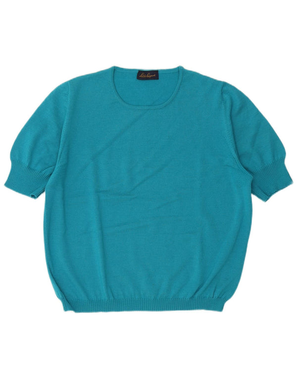 LUISA SPAGNOLI Suéter feminino de manga curta com gola canoa Reino Unido 18 XL azul