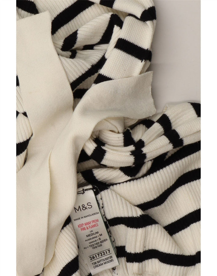 Suéter cardigã feminino Longline Marks & Spencer Reino Unido 14 listrado branco médio