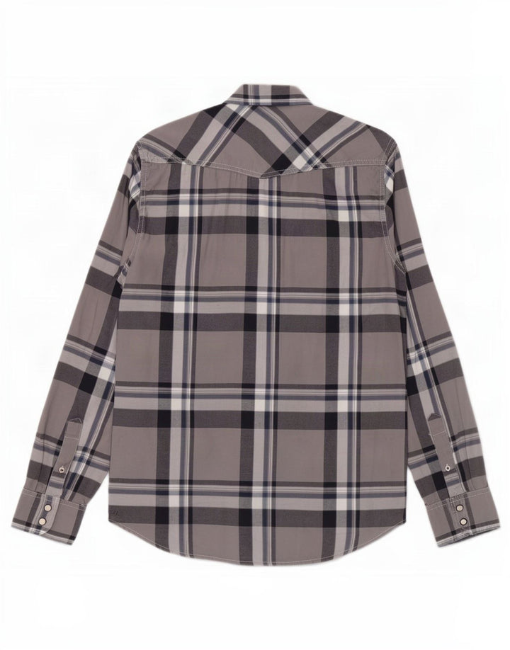 American Eagle Outfitters Camisa masculina vintage de ajuste pequeno algodão xadrez cinza