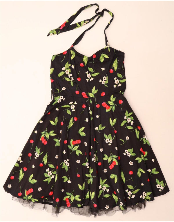 Vestido feminino vintage halter tutu UK 20 2XL preto floral